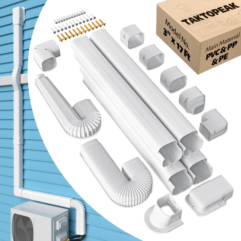 TAKTOPEAK غطاء مجموعة خطوط مكيف الهواء TAKTOPEAK Mini-split: 3 بوصة 17 قدم لتغطية خطوط مكيف الهواء المنفصل - غطاء أنابيب زخرفي مقاوم للماء للاستخدام الخارجي - Image 1